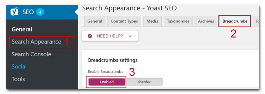 Chèn Breadcrumbs vào wordpress sử dụng plugin Yoast Seo