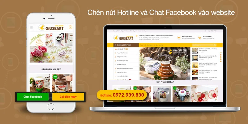 Chèn nút Hotline và chat Facebook vào website 1